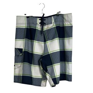 NWT Burnside Plaid Swim Trunks Sz 34